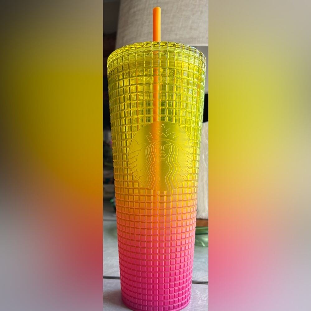 Starbucks 24oz Tumbler NEW Yellow & Pink Gradient Summer Bright Colorful Cup